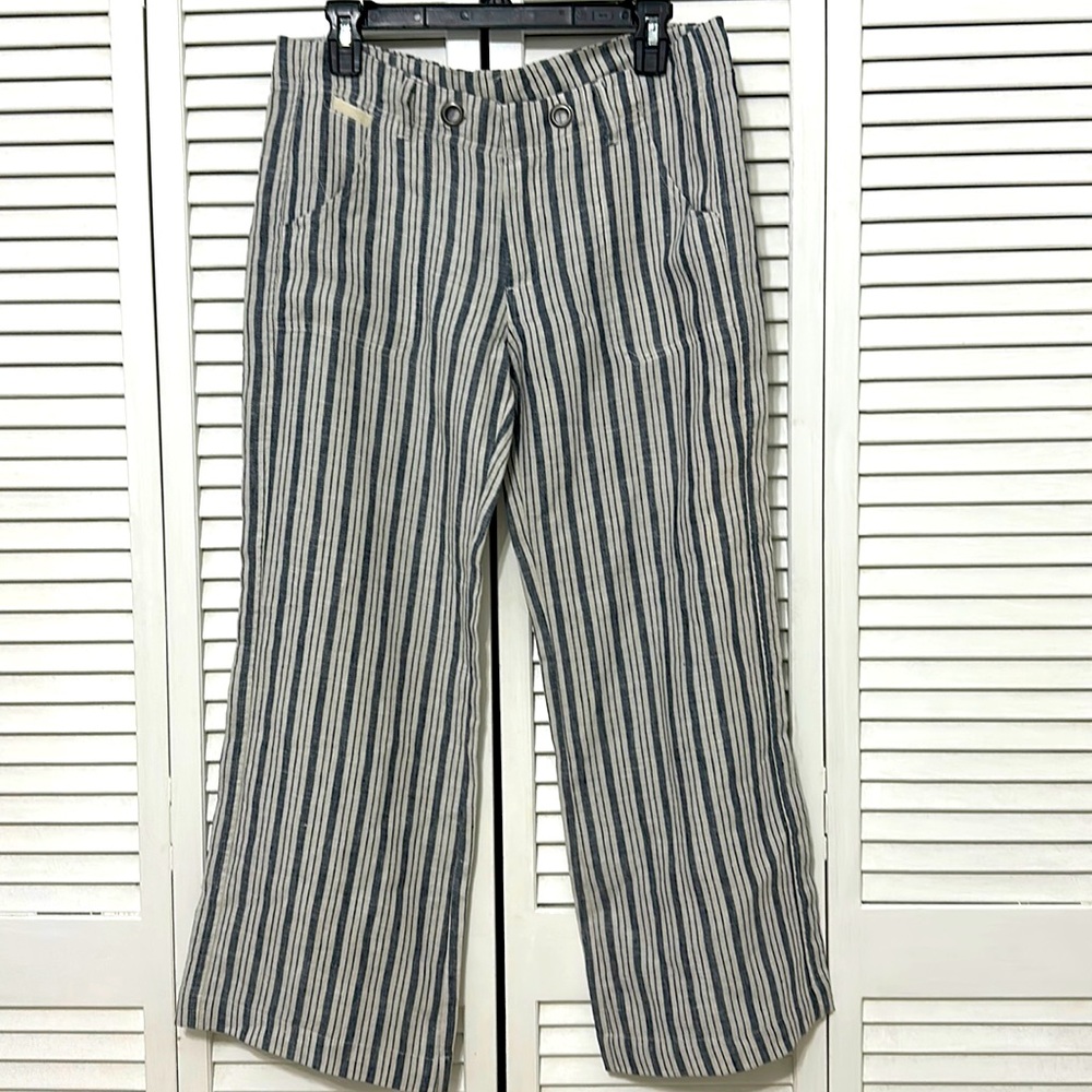 Elan Small 100% Linen Mixed Vertical Wide Leg Stripe Pants
